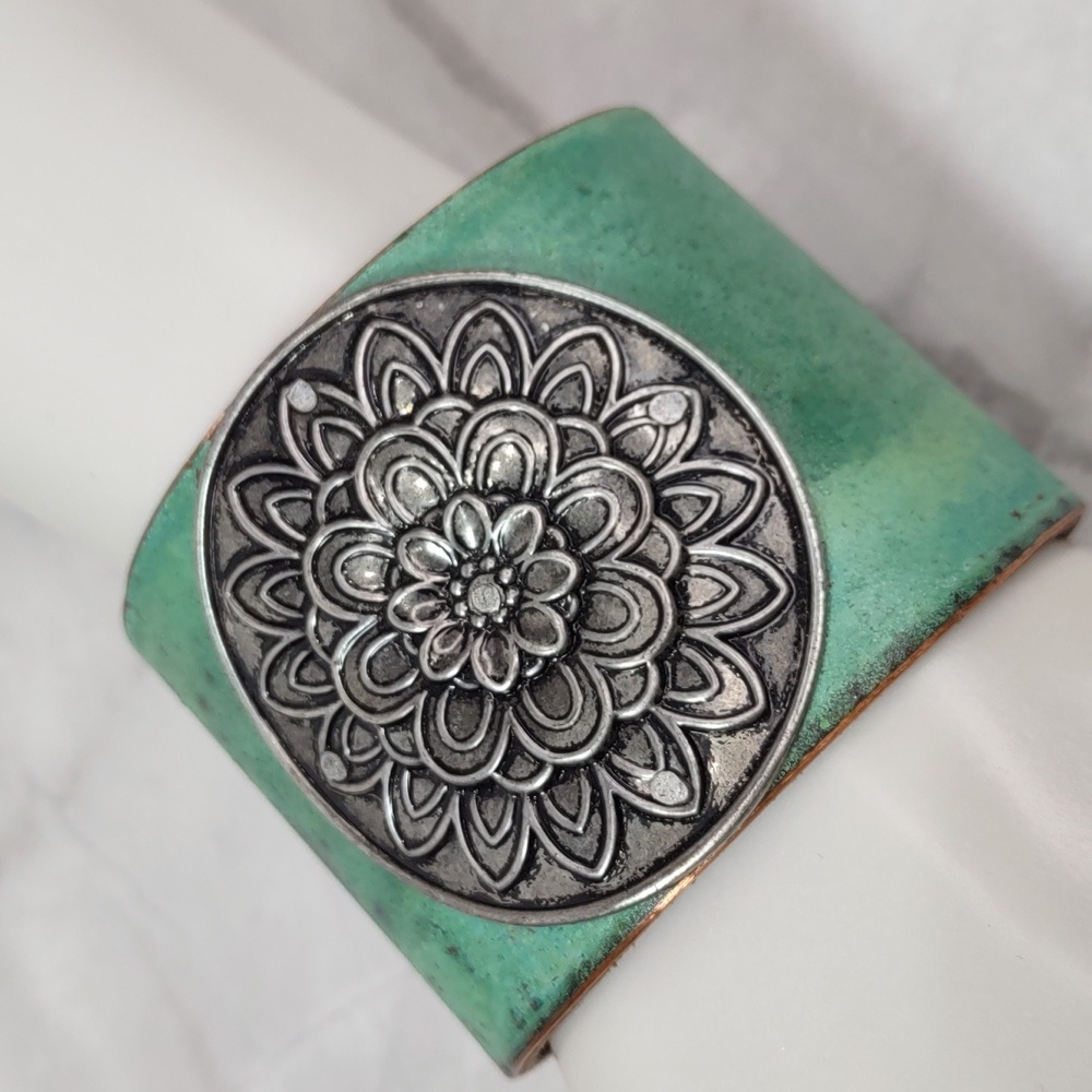 Bohemian Cuff Bracelet With Silver Mandala